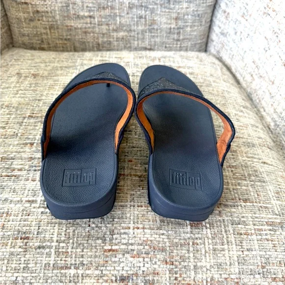 FitFlop Shoes Womens Size 9 Navy Glitter Glam Thong Sandals Comfort - Picture 4 of 6